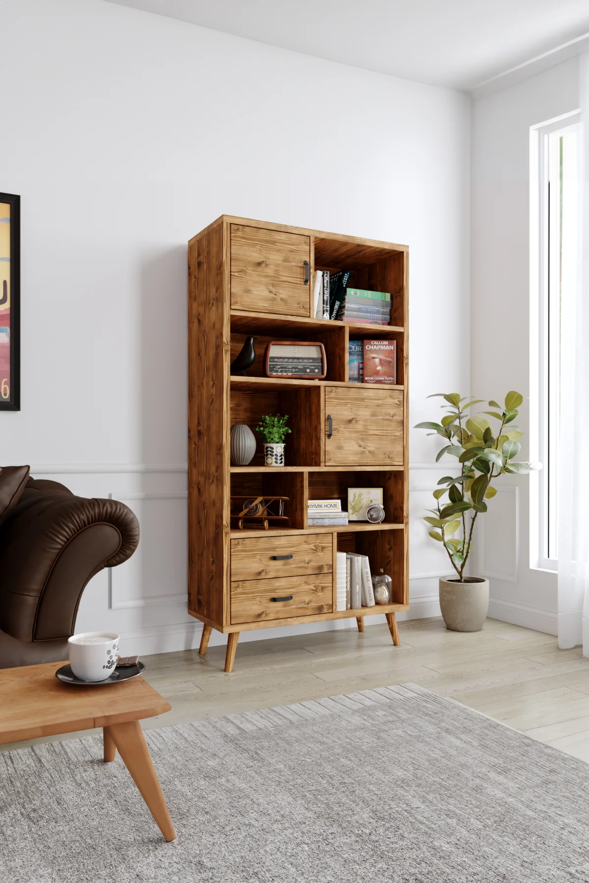 3018 Kitaplık – %100 Gerçek Ağaç, Uzun Ömürlü Kullanım, Kişiye Özel Üretim varyasyon görseli