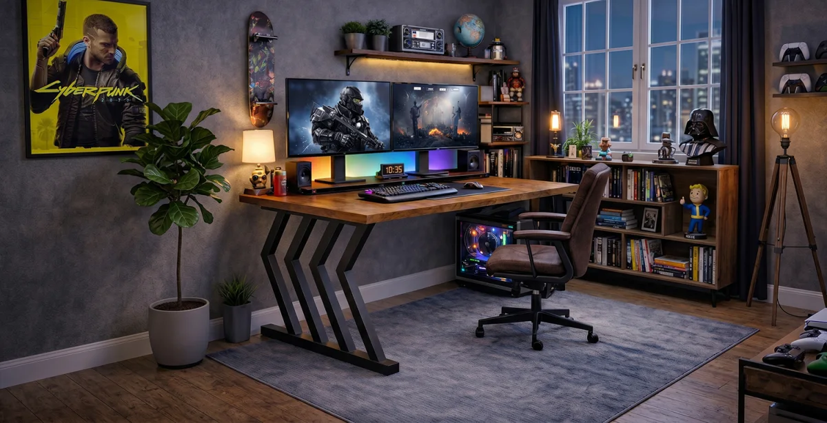 Metal Ayaklı Ahşap Çalışma Masası - Kıymık Home