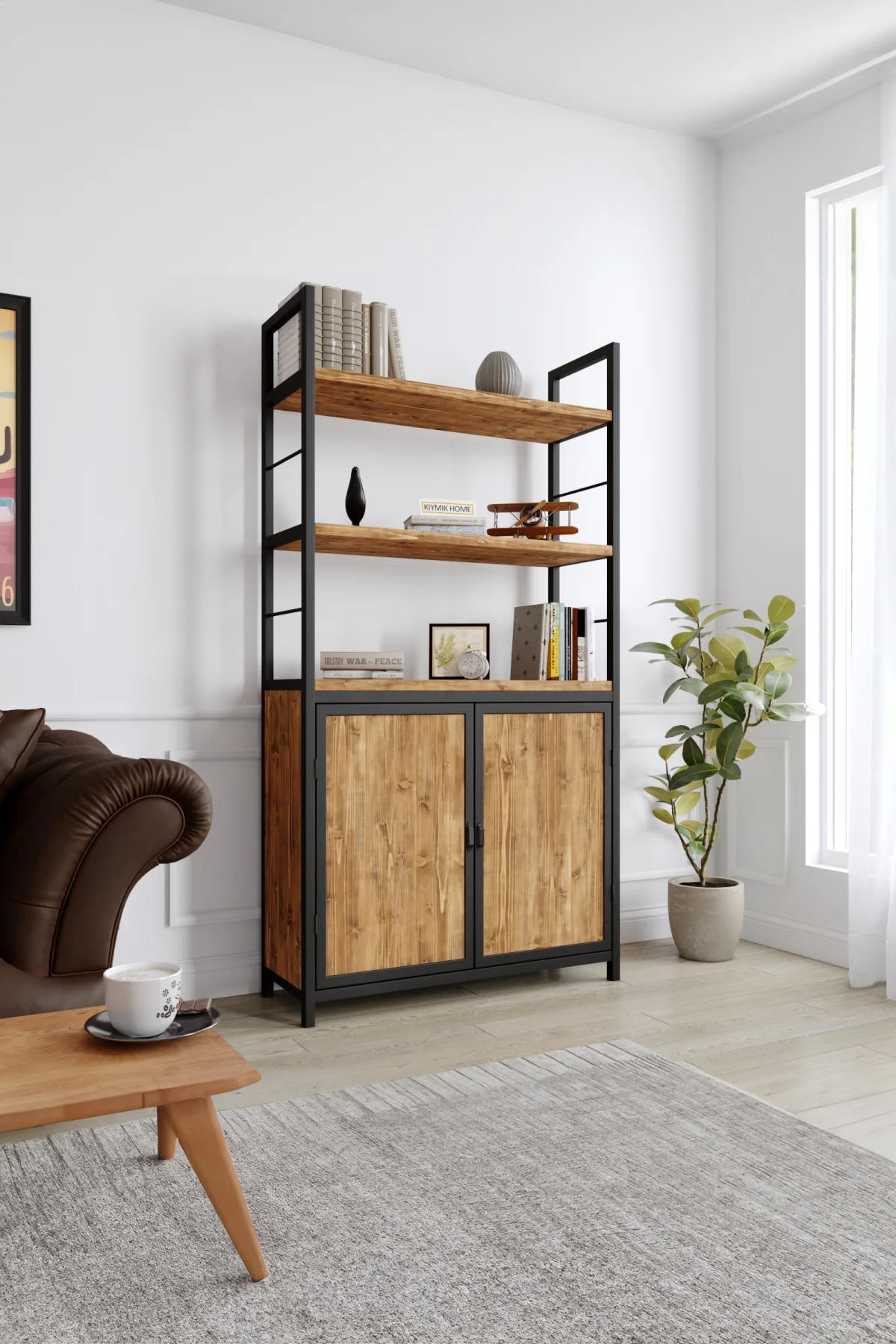 3015 Kitaplık – %100 Gerçek Ağaç, Uzun Ömürlü Kullanım, Kişiye Özel Üretim varyasyon görseli