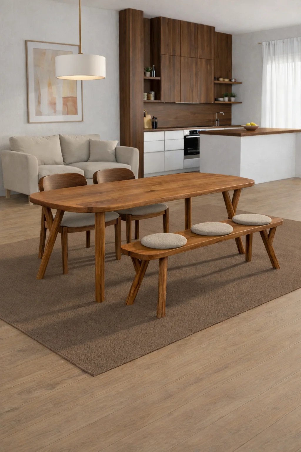 Ceviz Gerçek Ağaç Yemek & Toplantı Masası – %100 Gerçek Ağaç, Ahşap Ayaklı, Kişiye Özel Üretim - 100x70cm Masa • Benç İstemiyorum • 1036 Ayak • Düz Kenar masif doğal ahşap ürün görseli