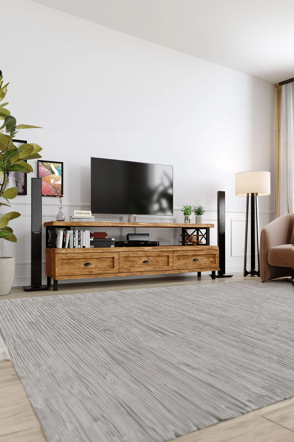 Yasemin Tv Ünitesi – %100 Gerçek Ağaç, Uzun Ömürlü Kullanım, Kişiye Özel Üretim varyasyon görseli