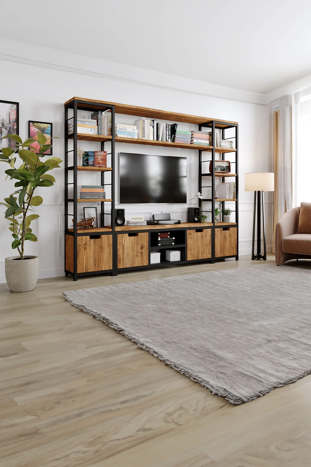 Lotus v2 Tv Ünitesi – %100 Gerçek Ağaç, Uzun Ömürlü Kullanım, Kişiye Özel Üretim varyasyon görseli