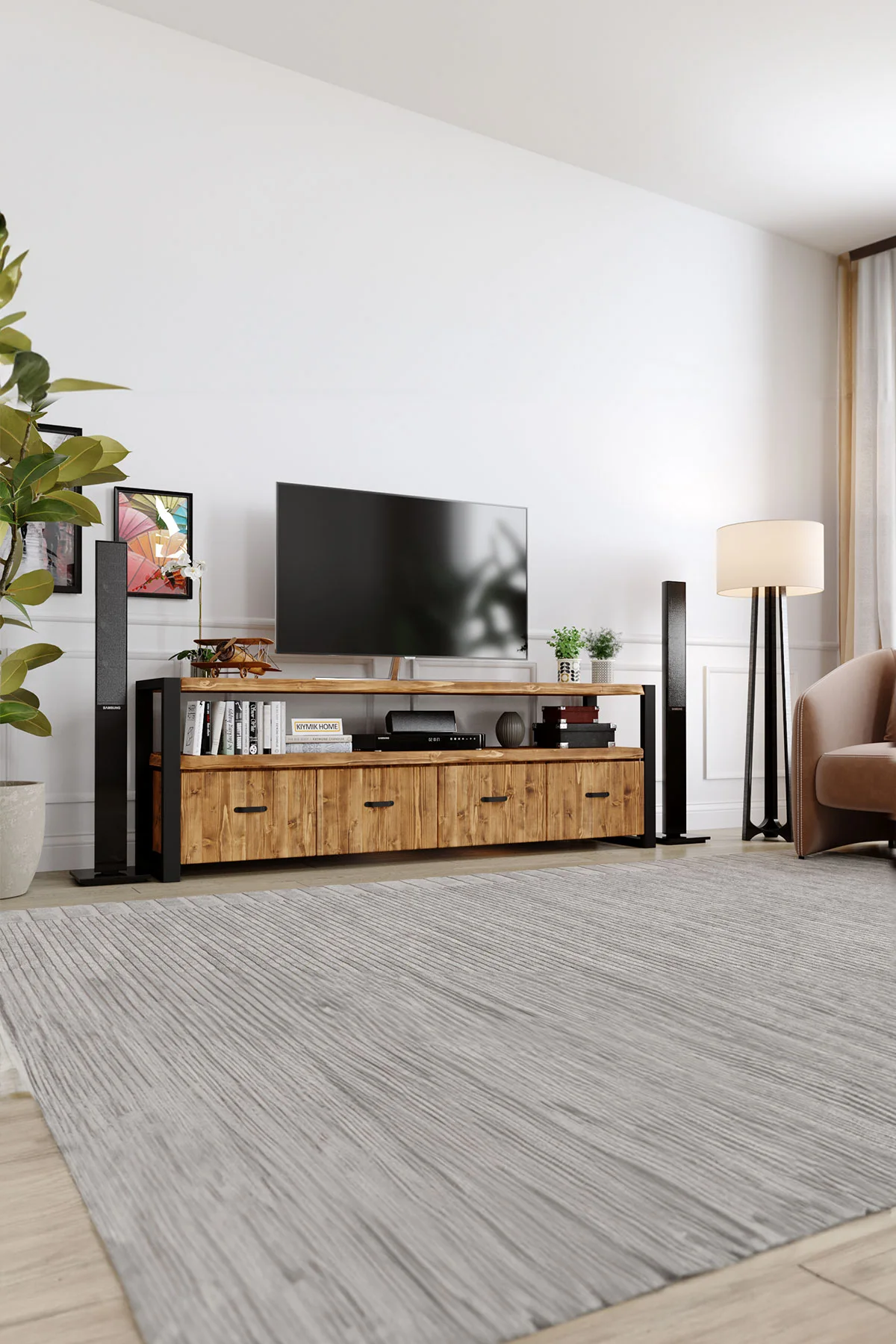 Karanfil Tv Ünitesi – %100 Gerçek Ağaç, Uzun Ömürlü Kullanım, Kişiye Özel Üretim varyasyon görseli