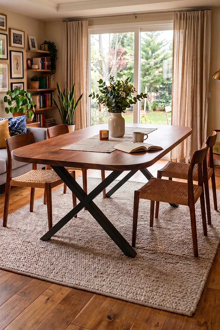 Ceviz Gerçek Ağaç Yemek & Toplantı Masası – %100 Gerçek Ağaç, Metal Ayaklı, Kişiye Özel Üretim - 100x70cm Masa • Benç İstemiyorum • 1007 Ayak • Düz Kenar masif doğal ahşap ürün görseli