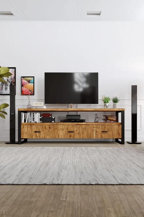 Sümbül Tv Ünitesi – %100 Gerçek Ağaç, Uzun Ömürlü Kullanım, Kişiye Özel Üretim
