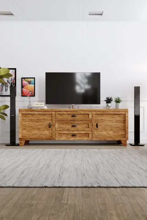 Melisa Tv Ünitesi – %100 Gerçek Ağaç, Uzun Ömürlü Kullanım, Kişiye Özel Üretim