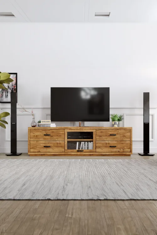 Papatya Tv Ünitesi – %100 Gerçek Ağaç, Uzun Ömürlü Kullanım, Kişiye Özel Üretim