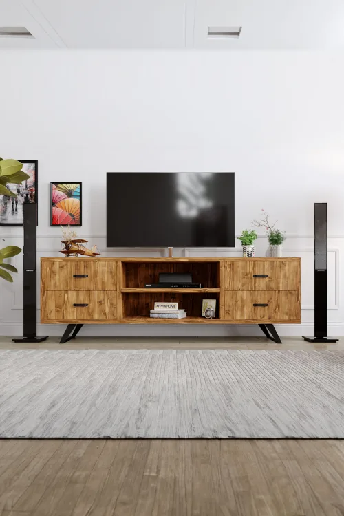 Gelincik Tv Ünitesi – %100 Gerçek Ağaç, Uzun Ömürlü Kullanım, Kişiye Özel Üretim