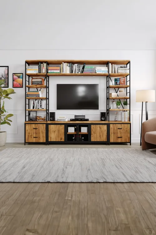 Frezya v2 Tv Ünitesi – %100 Gerçek Ağaç, Uzun Ömürlü Kullanım, Kişiye Özel Üretim