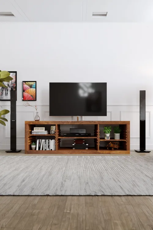 İnci Tv Ünitesi – %100 Gerçek Ağaç, Uzun Ömürlü Kullanım, Kişiye Özel Üretim