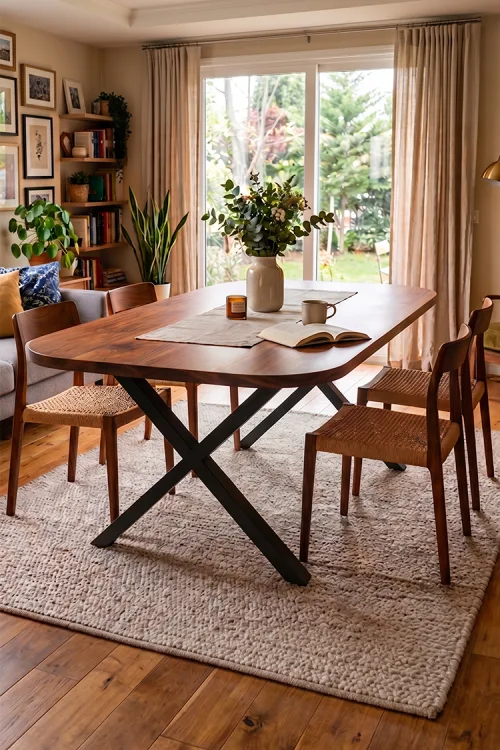 Ceviz Gerçek Ağaç Yemek & Toplantı Masası – %100 Gerçek Ağaç, Metal Ayaklı, Kişiye Özel Üretim - Masif ahşap mobilya